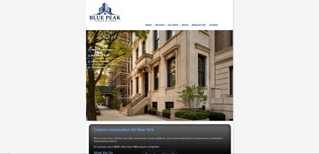 Outdated Blue Peak Custom Builders website
